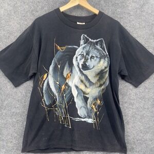 Vintage Harlequin T-Shirt Adult Medium Black Wolf Single Stitch Faded 90's